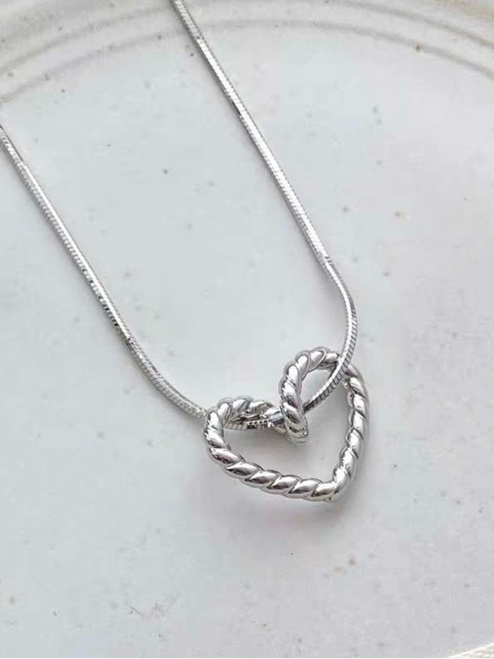 Sterling Silver Twisted Heart Pendant Necklace - Silver